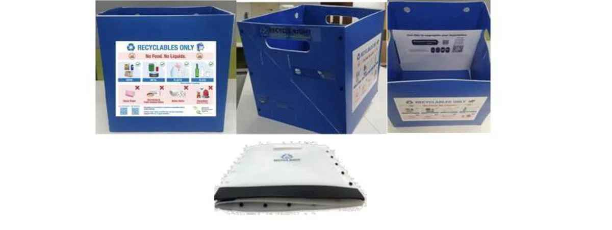 国家环境局年底准备通过遍布全岛的派发机分发家用式回收箱给有意索取的家庭，方便公众在家为垃圾分类后才带到楼下的蓝色回收桶，养成正确的回收习惯。（取自招标文件）