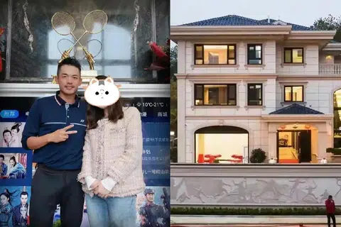 有网民在社交媒体上晒出与林丹（图左）的合照，意外曝光林丹新居内景。（互联网）