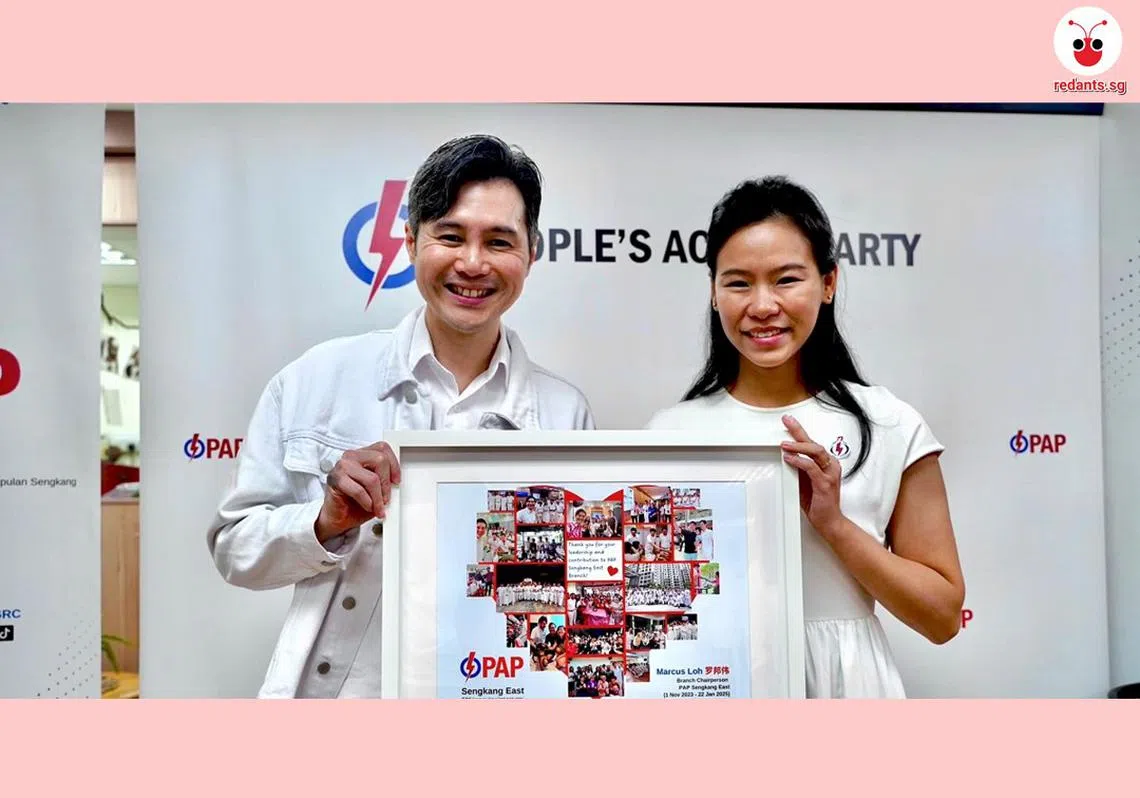 王诗佳（右）从1月23日起，接替卸任的罗邦伟（左）担任人民行动党盛港东支部主席。（取自王诗佳脸书）