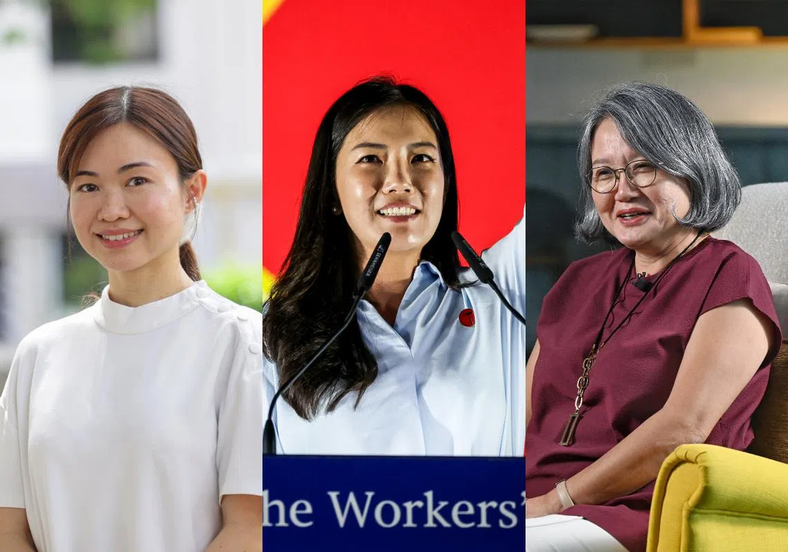 （左起）人民行动党候选人陈佩玲、工人党候选人滕沛源和主席林瑞莲。（红蚂蚁制图）