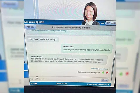 卫生部网站聊天机器人Jamie回复民众问题时，竟语出惊人给出“18禁”的建议，令人网民哭笑不得。（互联网）
