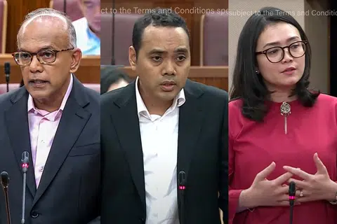 左起：国家安全统筹部长兼内政部长尚穆根、蔡厝港集选区议员周凯年、东海岸集选区议员何礼娜。