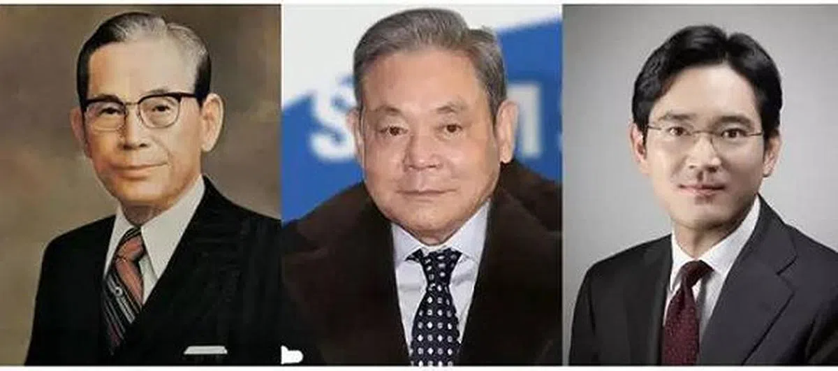  三星集团的三代掌门人：李秉喆(左)、李健熙(中)和李在镕（右）。（界面） 