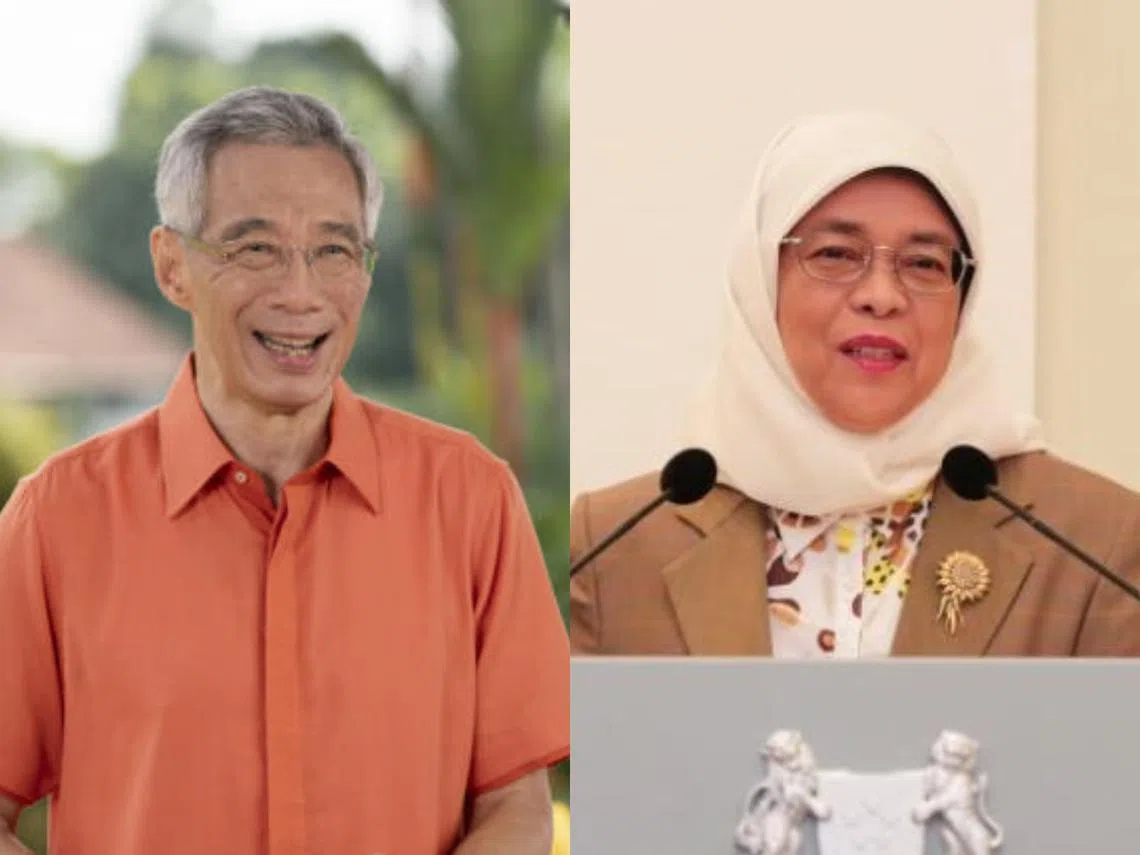 新加坡总理李显龙以及新加坡总统哈莉玛。（红蚂蚁制图） 