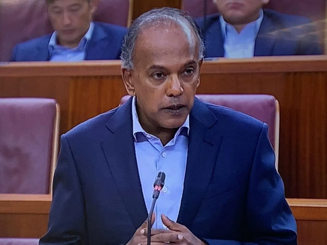 内政部兼律政部长尚穆根今天在国会发表部长声明。（视频截图）