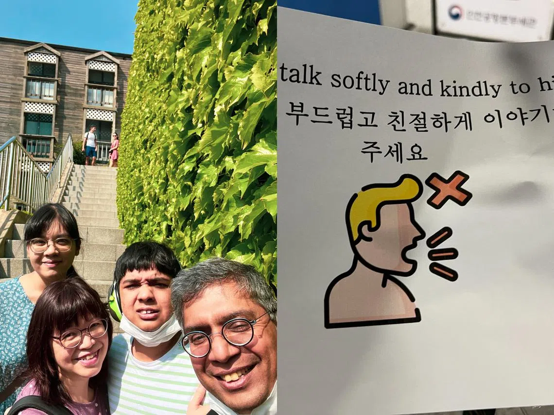 自闭儿Raouf和家人一起到韩国旅游。（Majeed Khader脸书）