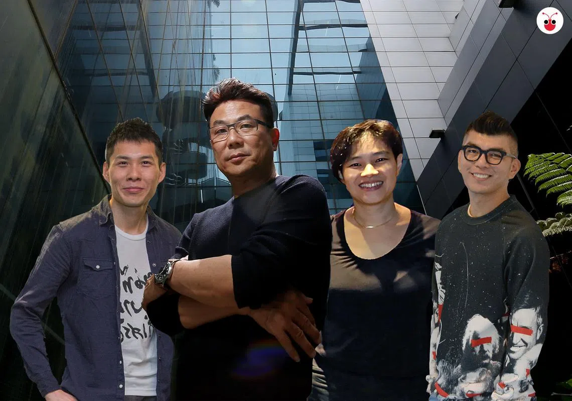 影片法令修改一宣布便引起本地电影界强烈反应。（左起）陈哲艺、梁志强、陈彬彬和陈子谦等本地知名导演都签署立场声明书，希望政府重新考虑。（谢静怡制图）