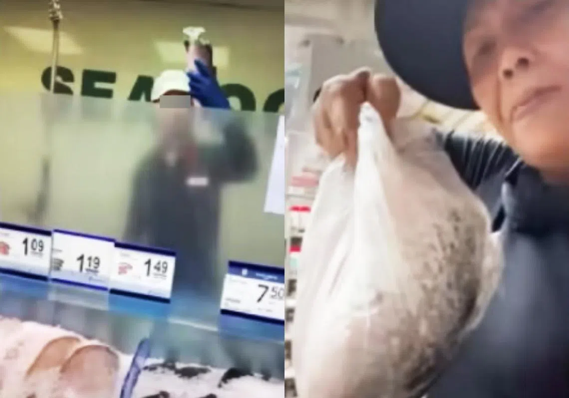 一名妇女（右）日前质疑一名职总平价超市员工不谙英语，并全程拍摄放上网。（视频截图）