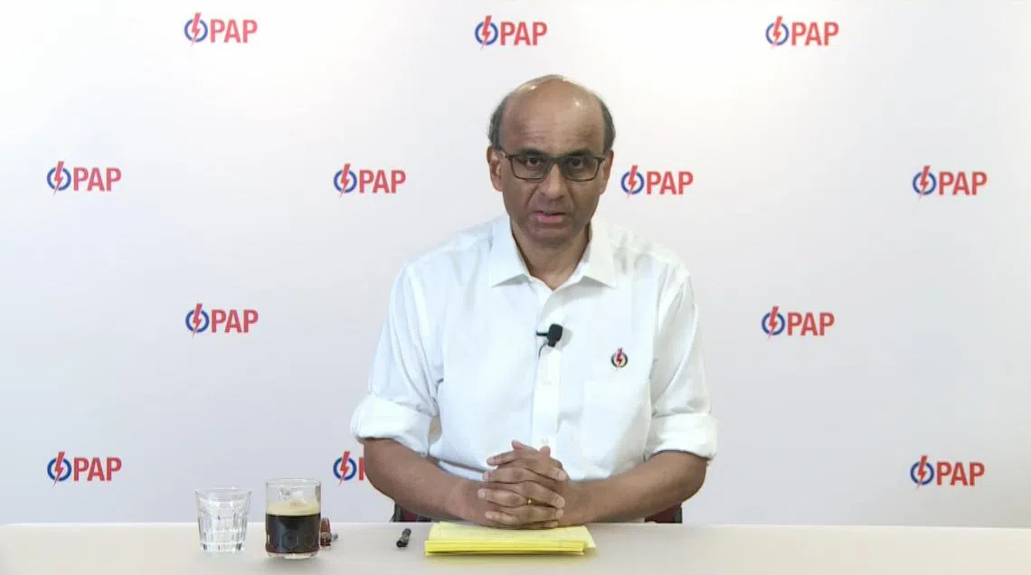 国务资政兼社会政策统筹部长尚达曼今天（7月7日）下午通过网络直播，发表“包容社会的战略”的45分钟演说。（视频截图）