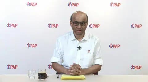 国务资政兼社会政策统筹部长尚达曼今天（7月7日）下午通过网络直播，发表“包容社会的战略”的45分钟演说。（视频截图）