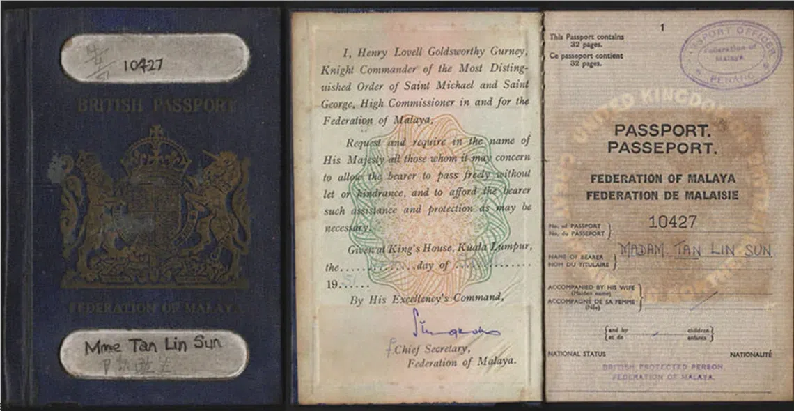 一名马来亚联合邦居民的英国护照，右下角印着“British Protected Person”（受英国保护人士）字样。