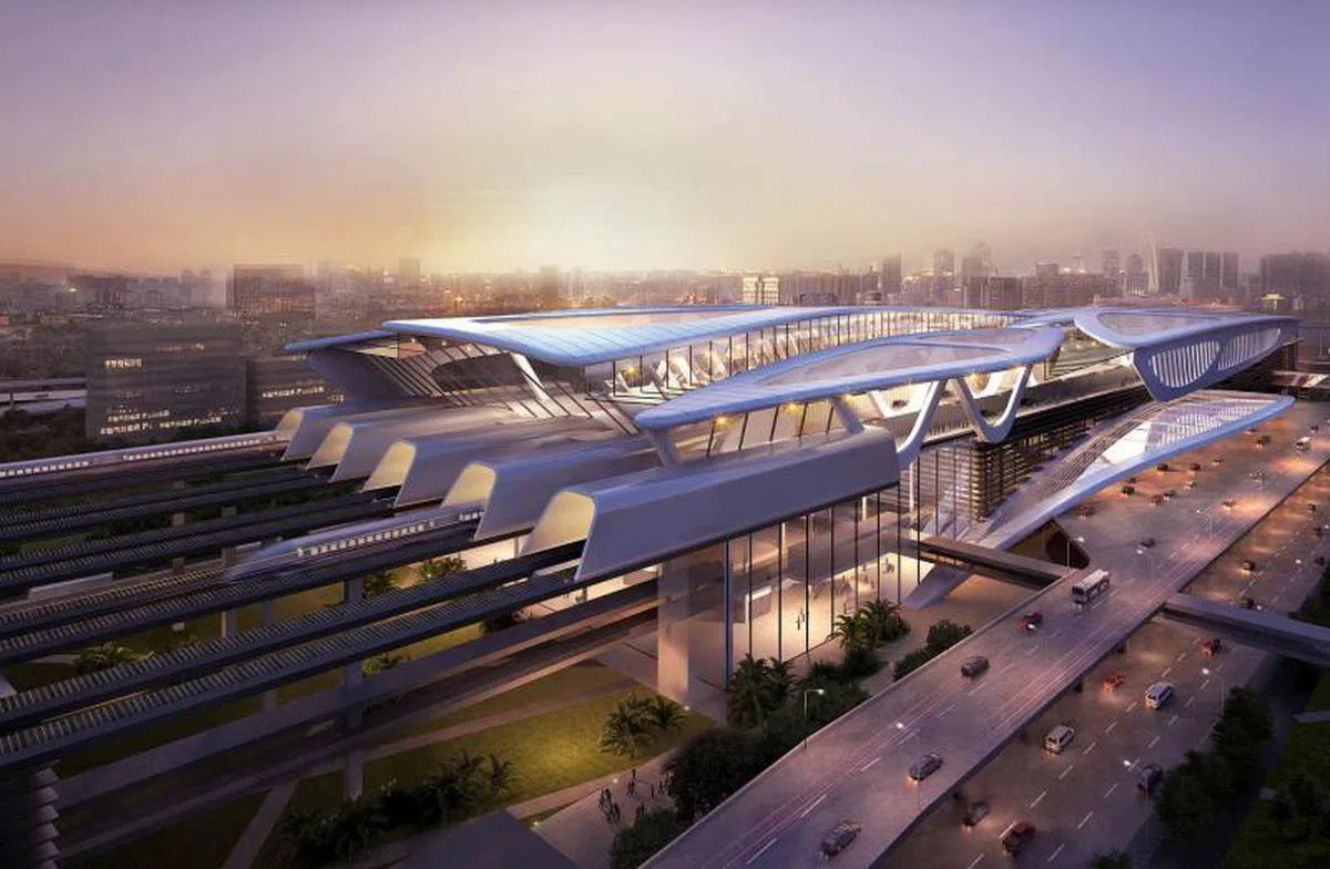  新隆高铁班达站的设计效果图。（MyHSR Corporation Sdn. Bhd） 