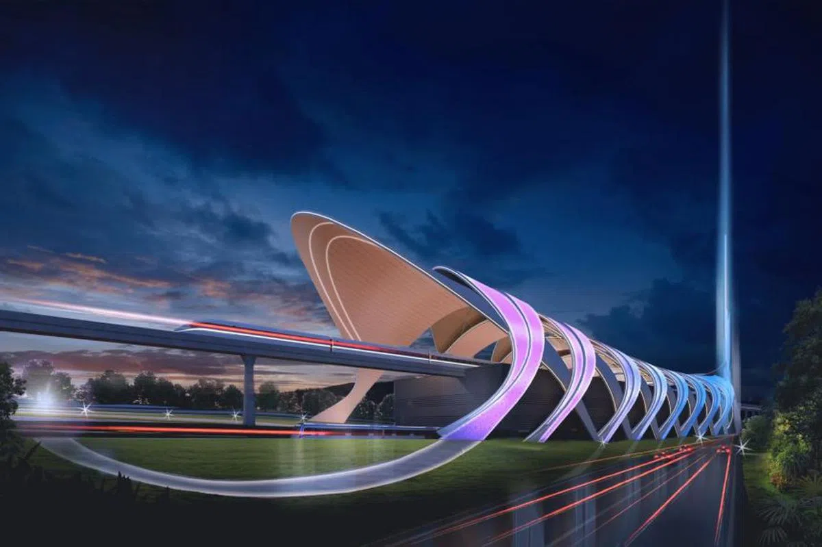  新山武吉查卡站夜晚的外观设想图。（马国捷运公司） 