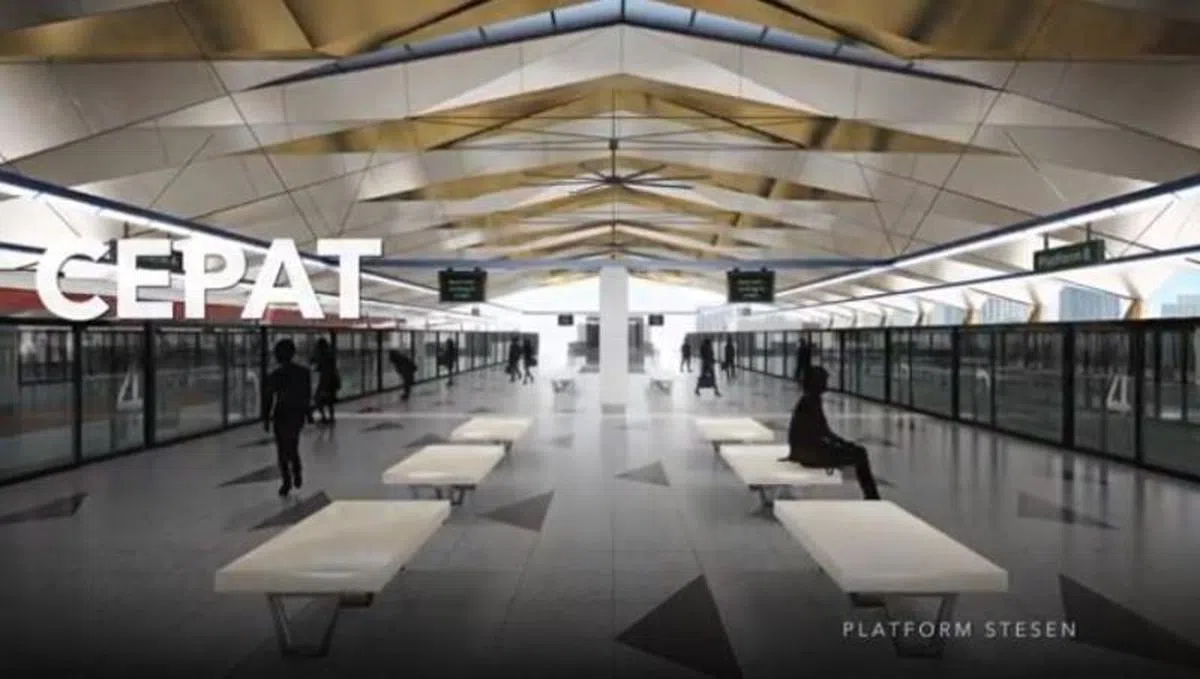  计划中的地铁月台，左方写着“快捷”（Cepat）。（视频截图） 