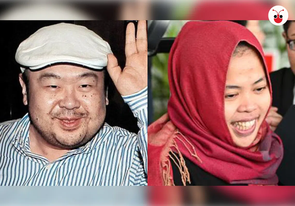 西蒂艾莎（右）早前被指参与杀害金正男（左），今早获释后笑脸迎人步出法庭。（曾庆祥制图）