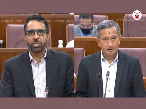 左起：国会反对党领袖毕丹星与主管智慧国计划的外交部长维文医生。（红蚂蚁制图）