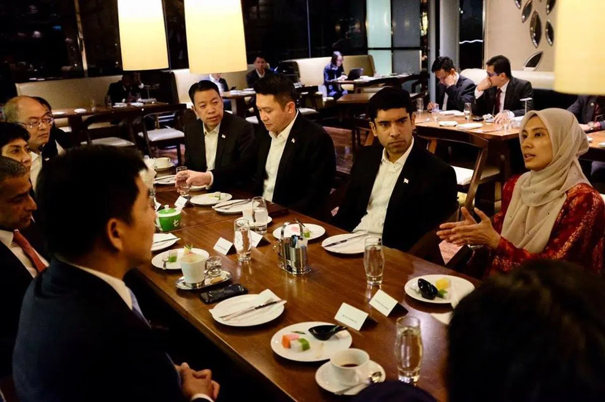  新加坡国会代表团与马国议员交流，右为马国国会议员努鲁依沙，她也是马国候任首相安华之女。（陈川仁面簿） 