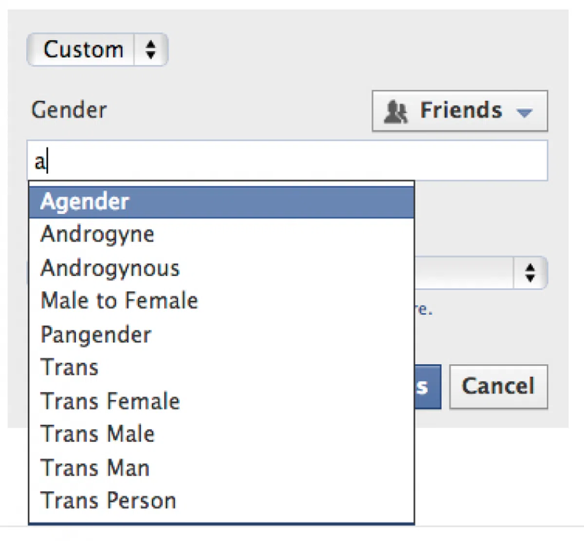  面簿为用户注册时提供56种“性别”选择。（互联网） 