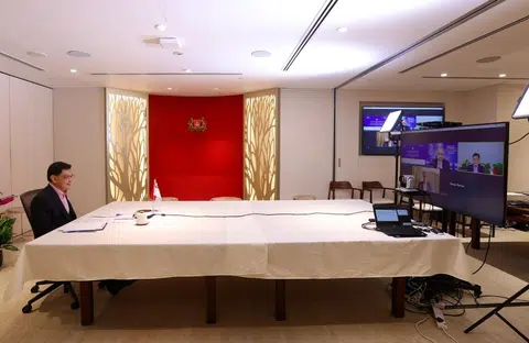 王瑞杰透过视讯方式在印度工业联合会年度会议上致辞。（王瑞杰面簿）