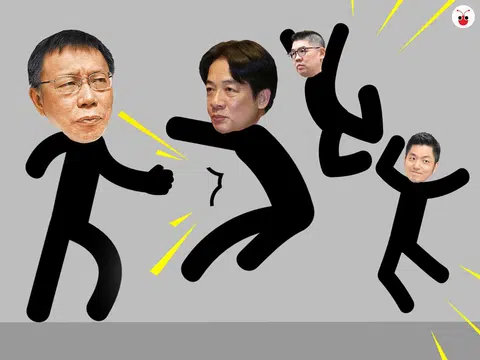 （左起）柯文哲、赖清德、连胜文、蒋万安。（谢静怡制图）