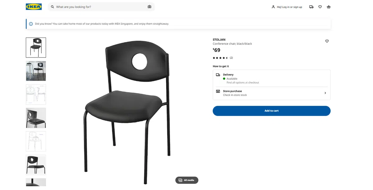 这款椅子在二手市场上人气爆表，在宜家官网上售价为69新元，在Carousell上只卖10至40元。(宜家网站）