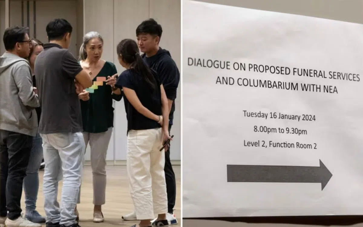 义顺集选区议员陈浍敏（左图，面向镜头者）为居民安排对话会，与环境局讨论骨灰安置所兴建事宜。（今日报）