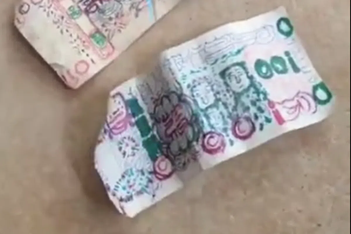  不同款式的“100元钱”。（视频截图） 