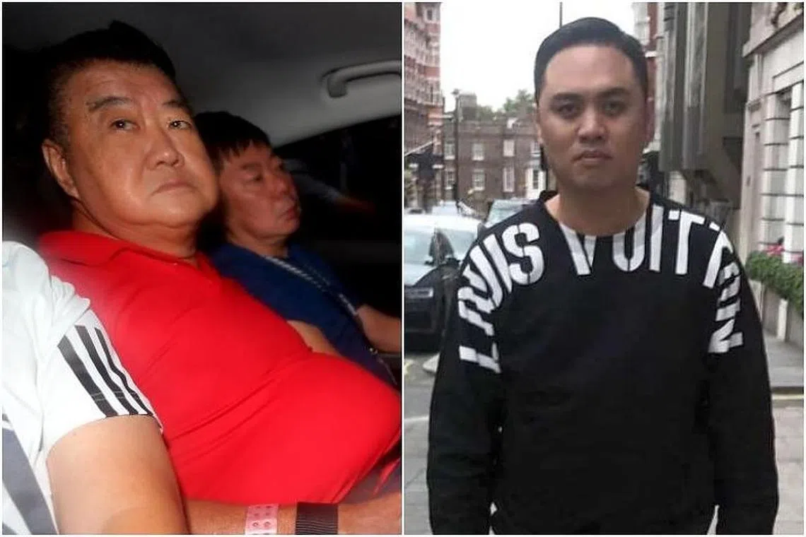 被告陈南成（Tan Nam Seng）（左）不满女婿斯宾塞（Spencer Tuppani）霸占家族企业以及婚外情，2017年当街刺死女婿。（海峡时报）