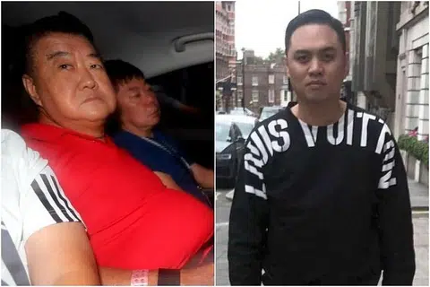 被告陈南成（Tan Nam Seng）（左）不满女婿斯宾塞（Spencer Tuppani）霸占家族企业以及婚外情，2017年当街刺死女婿。（海峡时报）