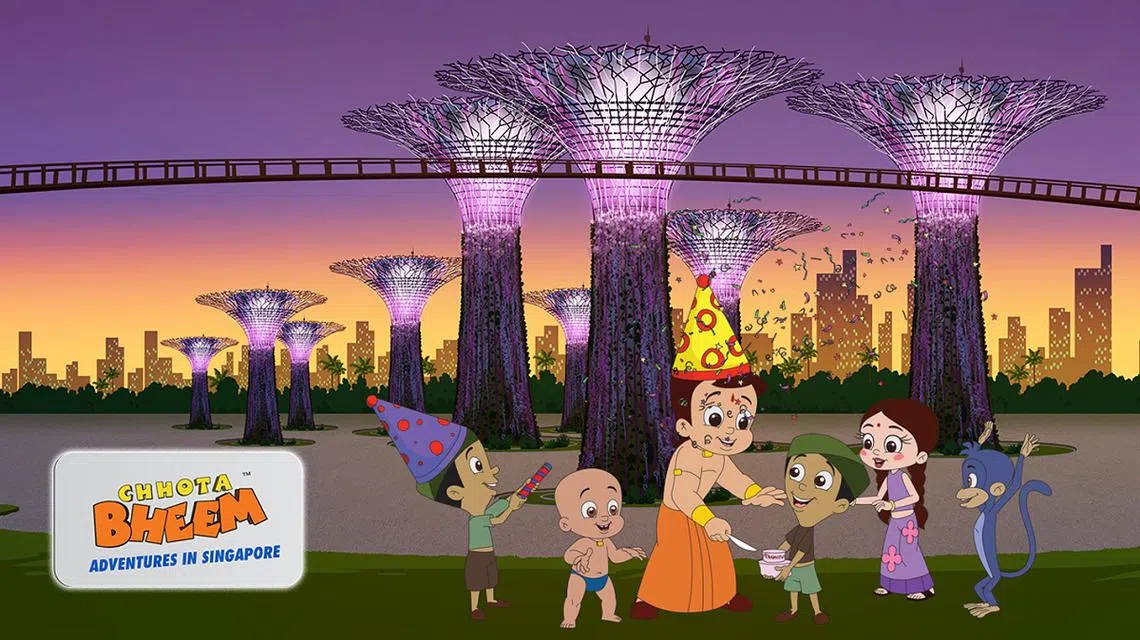 新加坡旅游局与合作伙伴推出动画，该系列将卡通人物Chhota Bheem和他的朋友到新加坡的著名景点游玩。（新加坡旅游局）