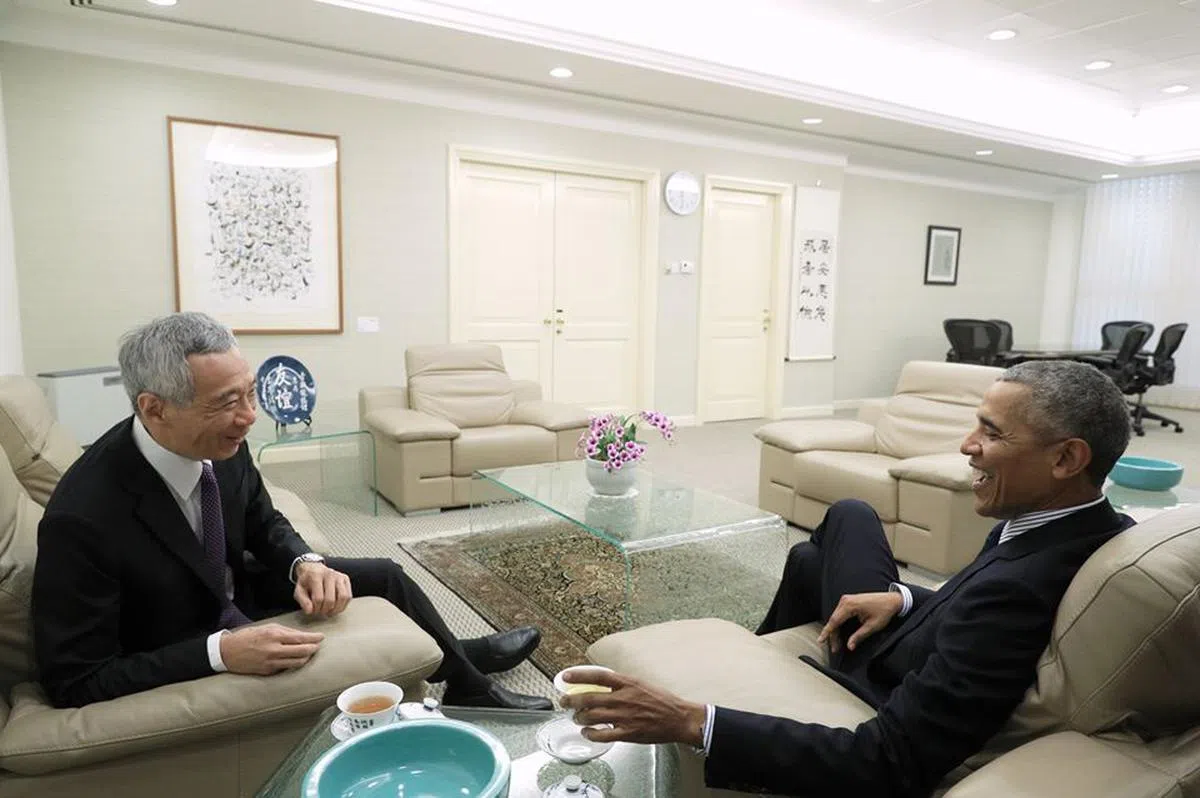  美国前总统奥巴马14日上午与新加坡总理李显龙会面。（李显龙面簿） 