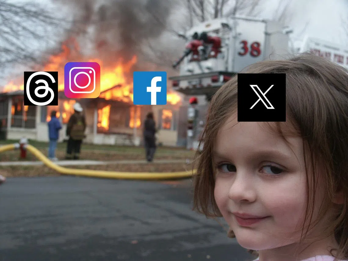 脸书等平台昨晚服务中断，引起各种冷嘲热讽。（红蚂蚁制图）