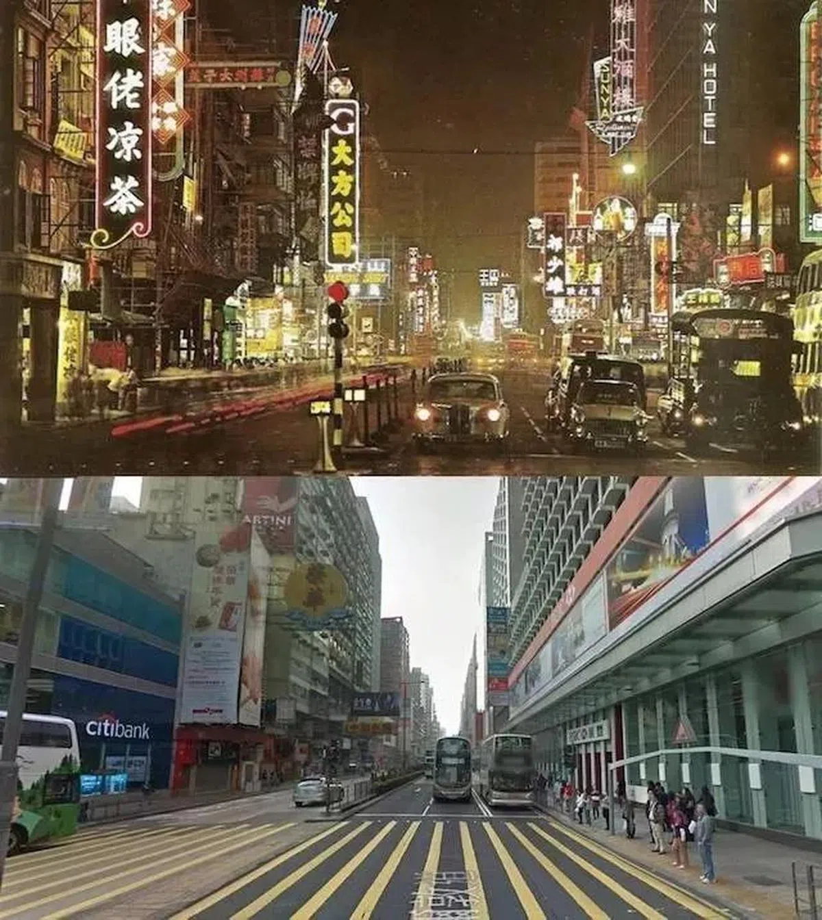 1960年与2014年的西九龙区旺角亚皆老街对比。（互联网）