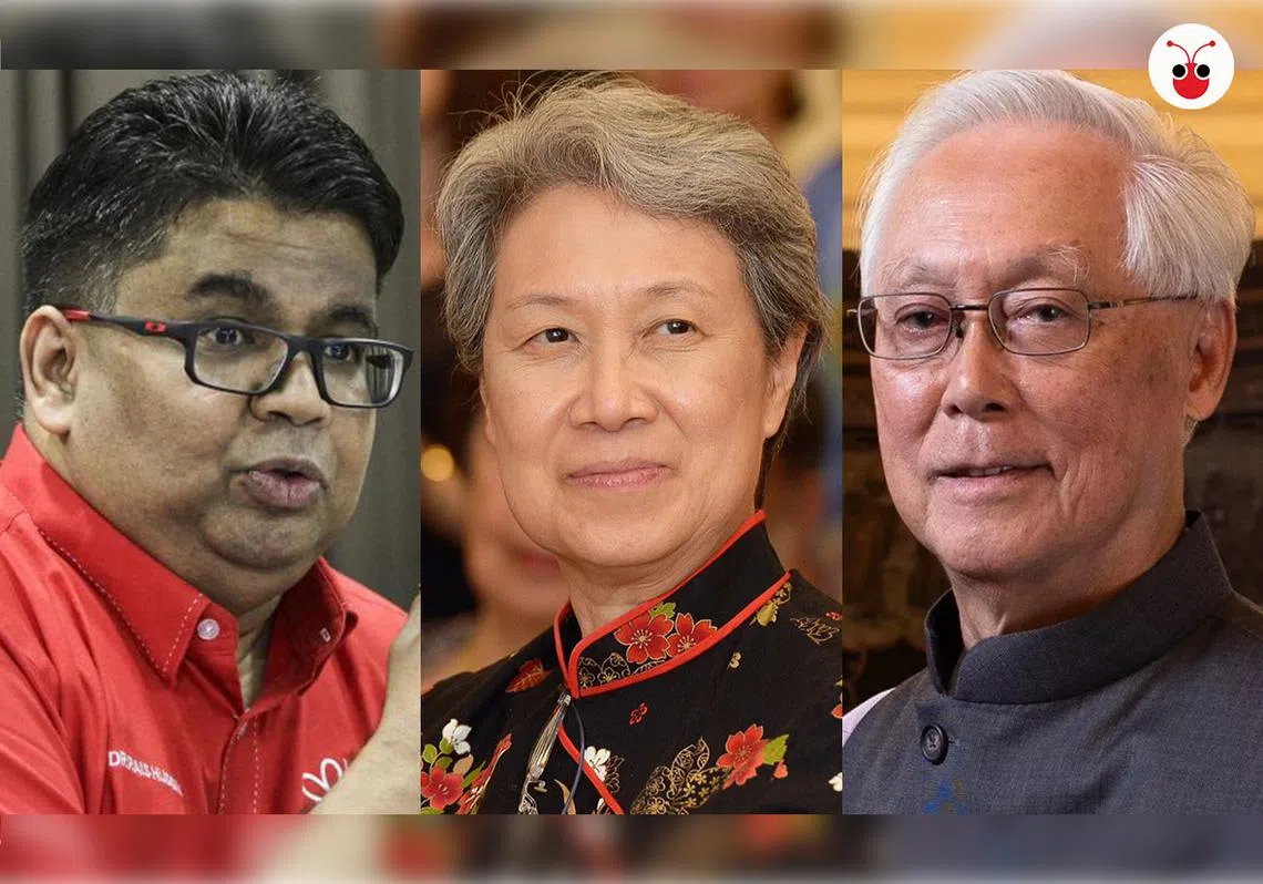 （左起）马哈迪的亲信莱士胡申、李显龙总理夫人何晶、我国前总理、荣誉国务资政吴作栋。（曾庆祥制图）