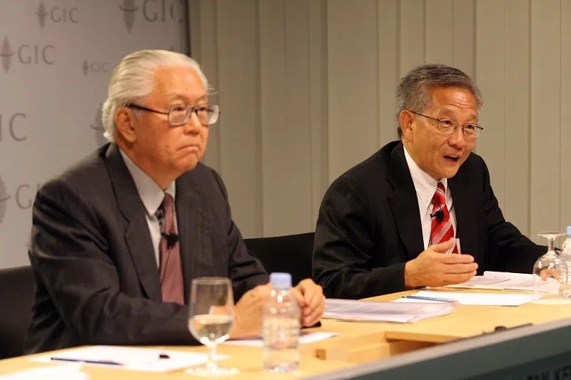 2008年，黄国松（右）在新加坡政府投资公司担任首席投资官，陈庆炎博士则是政府投资公司的集团副主席兼执行董事。陈庆炎在2011年当选新加坡第七任总统。（联合早报档案照片）