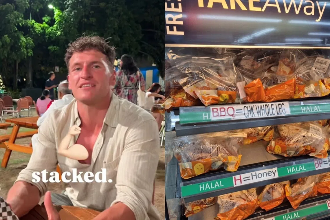 英国网红Cal Sinclair（左）声称新加坡没有超市，让他买不到鸡肉，大概是走错了地方吧？