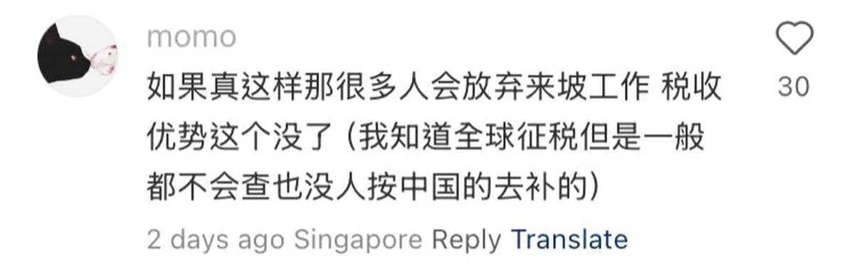 有网民称，目前状况是中国政府没查，海外工作中国人也不会去补，若未来要补税，那新加坡税率低的优势便消失了。（小红书）