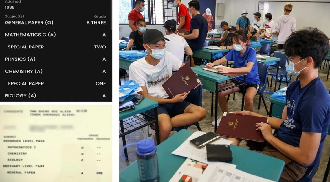 A水准会考昨天放榜，两名政治职务者在面簿晒出当年的成绩。（合成图）