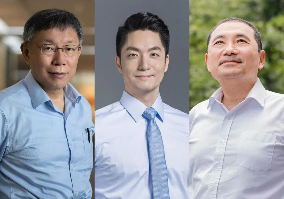 （左起）柯文哲、蒋万安和侯友宜先后到访新加坡。（红蚂蚁制图）