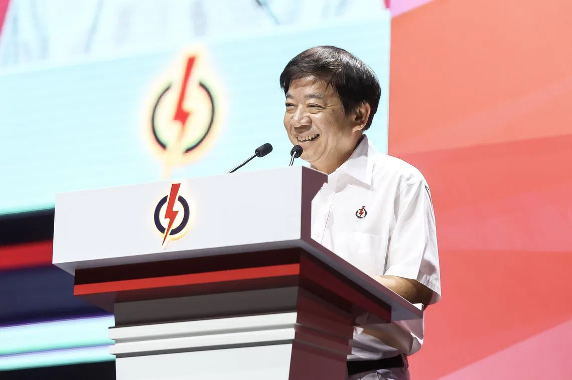 许文远19日在人民行动党大会上发言。（联合早报）