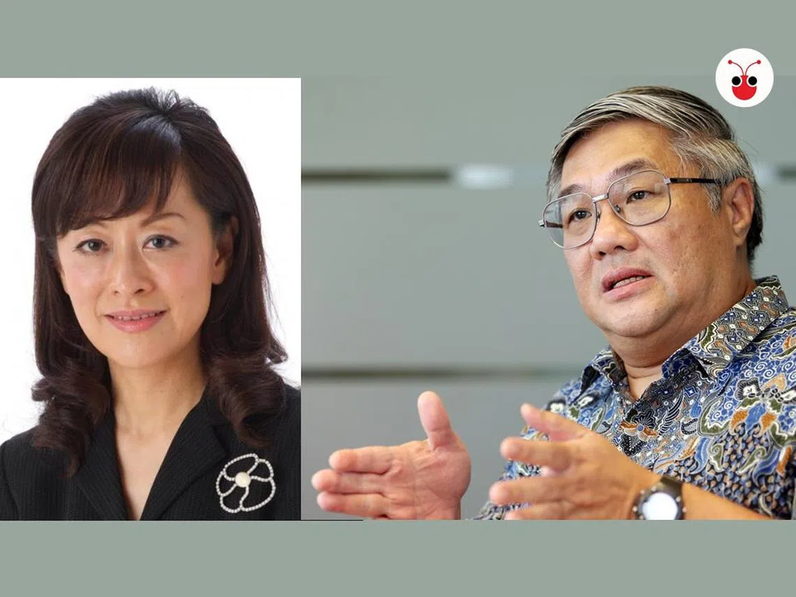 新加坡总理李显龙的弟弟李显扬成功找来前总检察长温长明（右）出面帮妻子林学芬（左）答辩，与总检察署分庭抗礼。（红蚂蚁制图）