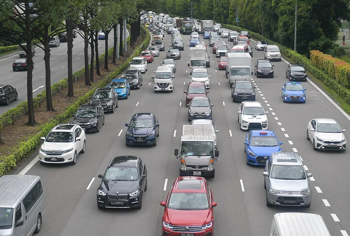 新加坡中央快速公路（CTE）的车况。（海峡时报）