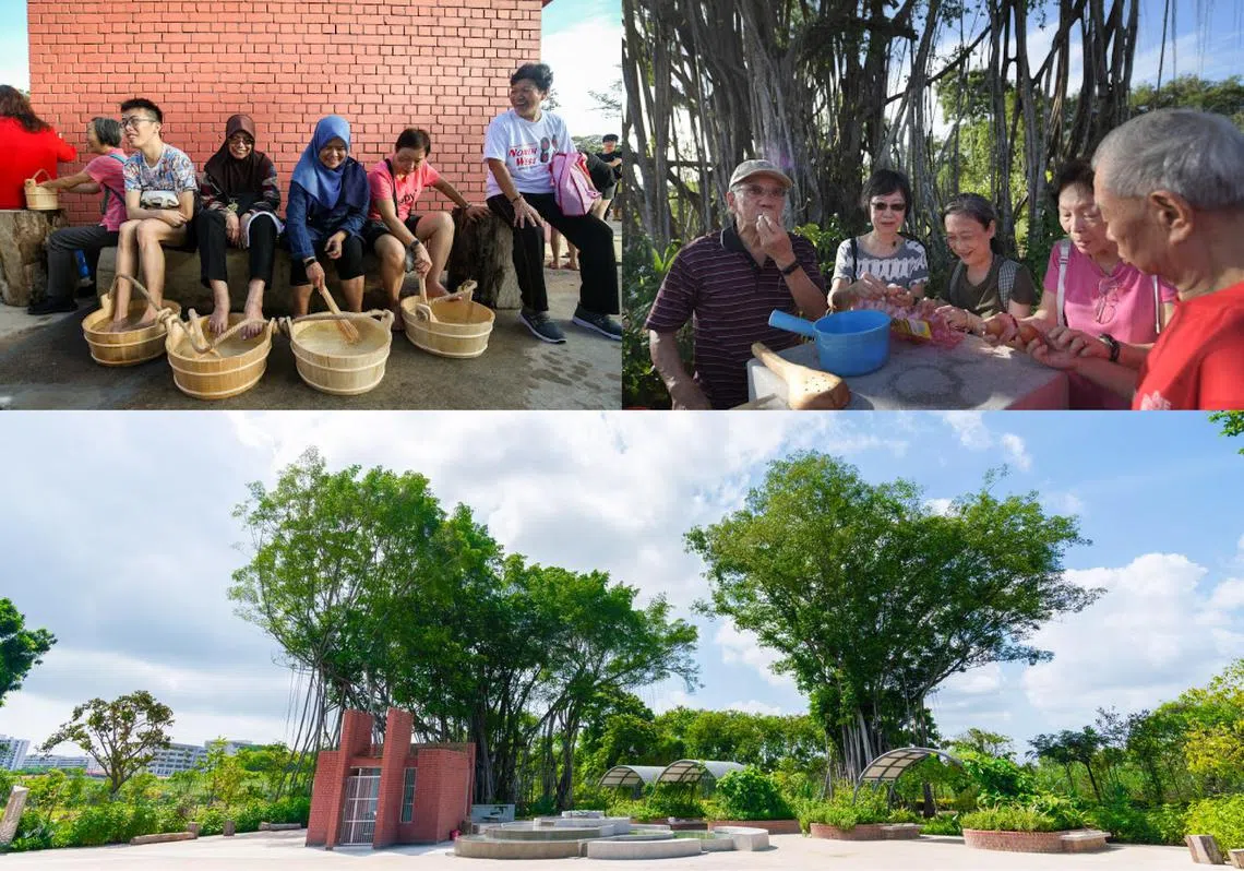 新建的三巴旺温泉公园可让公众提取泉水泡脚。（叶安琪制图）