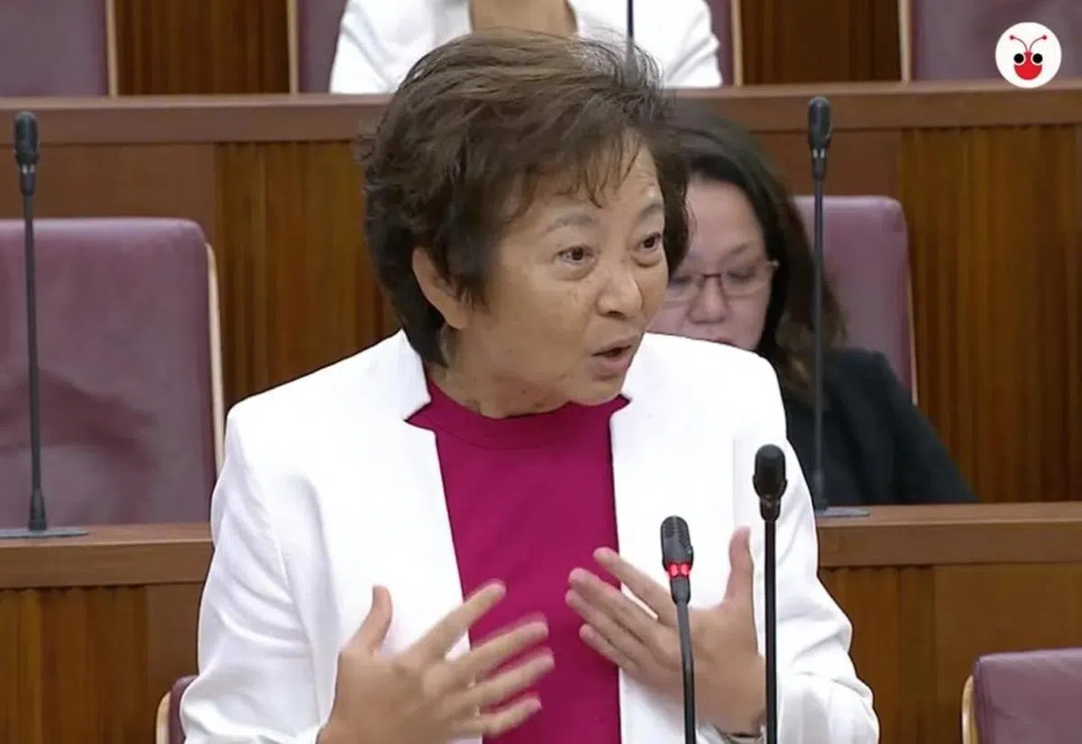 前议员李美花在国会辩论2019年财政预算案时，讲述了“阿成与阿公”的故事。（视频截图）