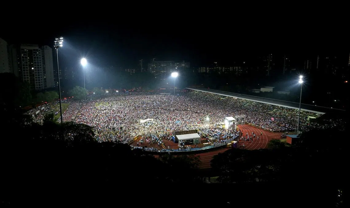2015年大选工人党群众大会。（海峡时报）