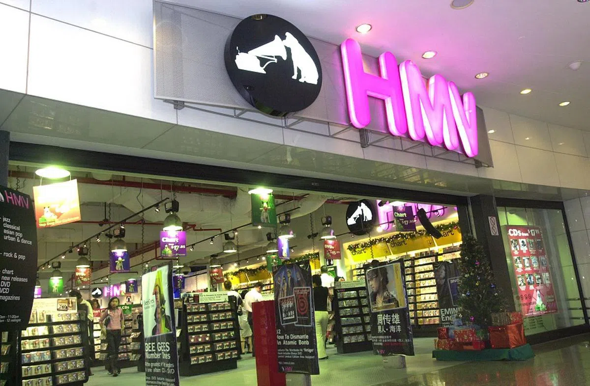 HMV在麒麟大厦的店面，一度曾售卖多达15万张激光唱片和DVD光碟。（海峡时报）