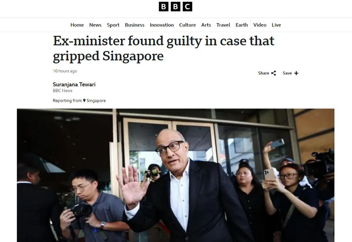 英国广播公司网站的标题，将易华仁案形容为“新加坡全国瞩目”的案件。（截图）