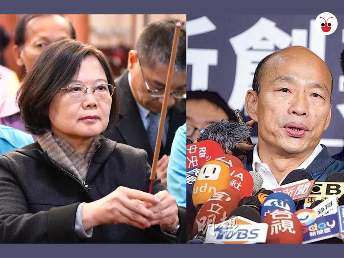 蔡韩对决，蔡英文（左）大幅领先韩国瑜。（红蚂蚁制图）