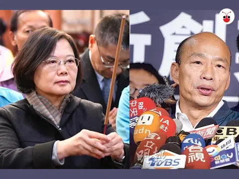 蔡韩对决，蔡英文（左）大幅领先韩国瑜。（红蚂蚁制图）