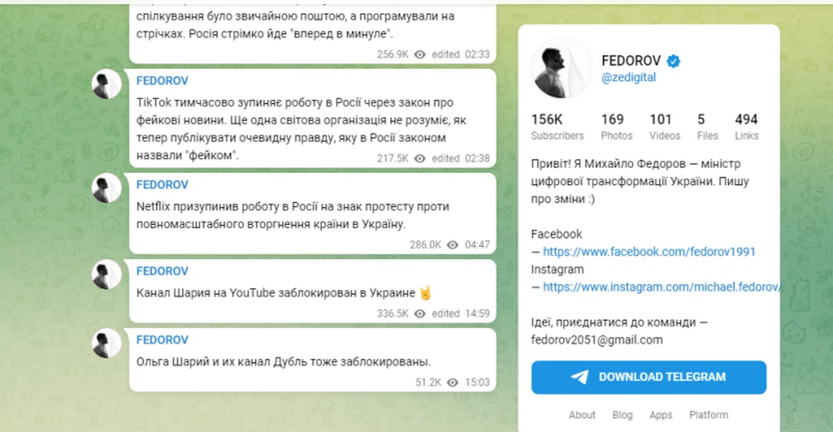 费奥多罗夫的Telegram。
